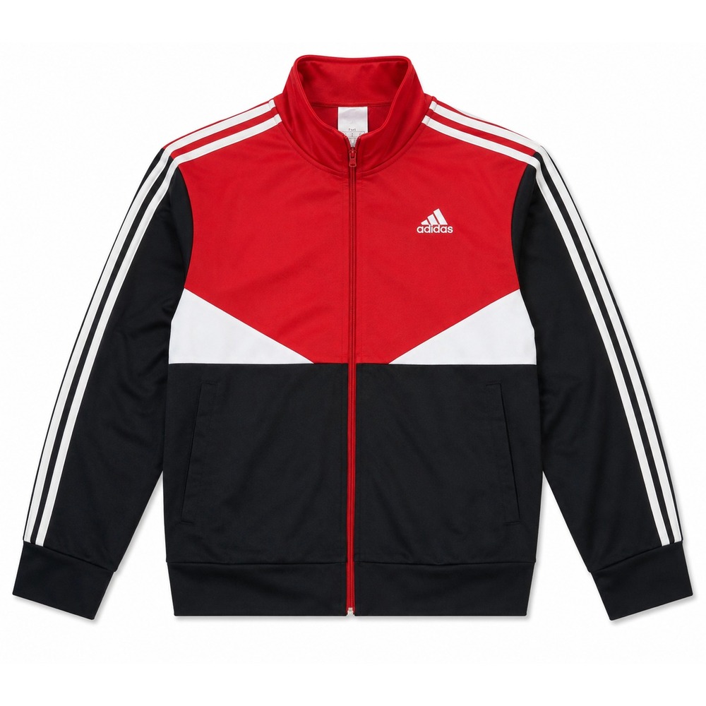 Adidas Kids Track Jacket Red Black White Colorblock Full Zip Size M 10/12